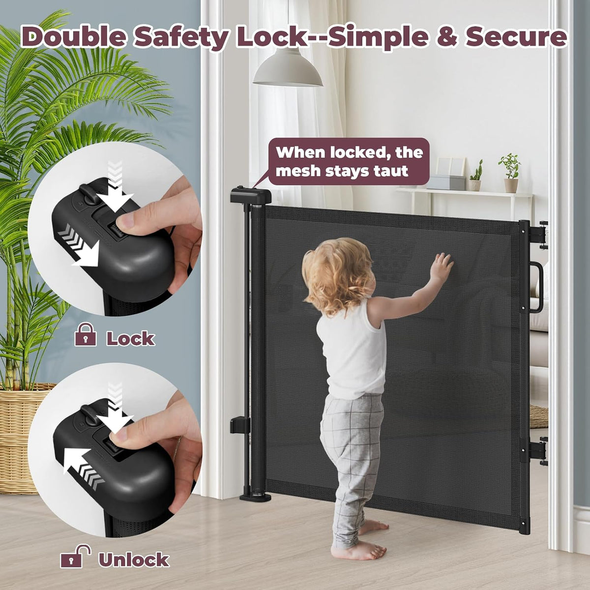 Retractable Baby Gate for Stairs & Doorways, Dog Gate Indoor Outdoor