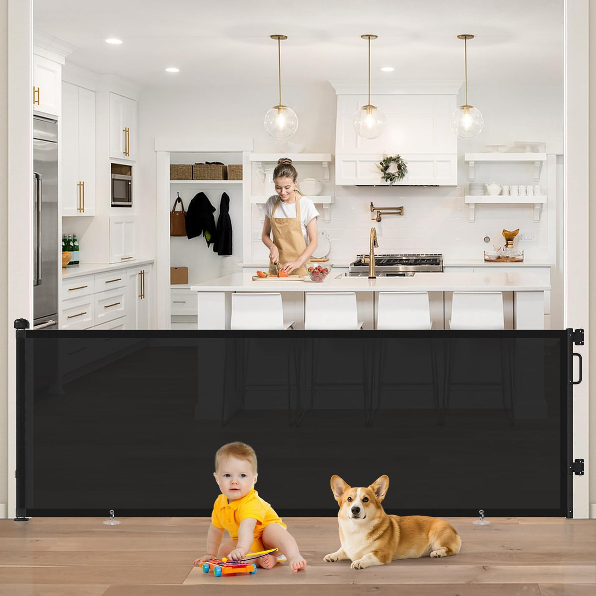 Retractable Baby Gate for Stairs & Doorways, Dog Gate Indoor Outdoor