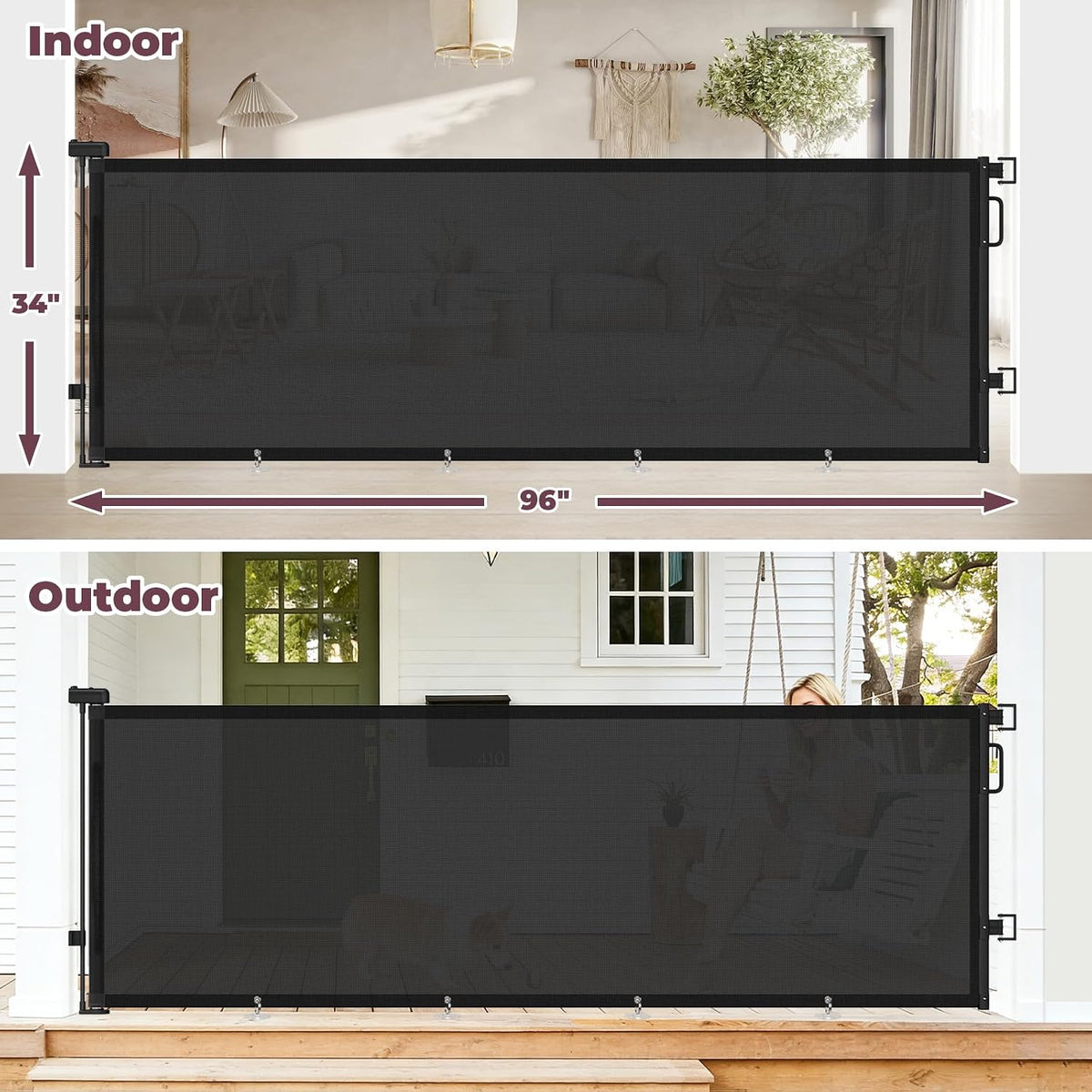 Retractable Baby Gate for Stairs & Doorways, Dog Gate Indoor Outdoor