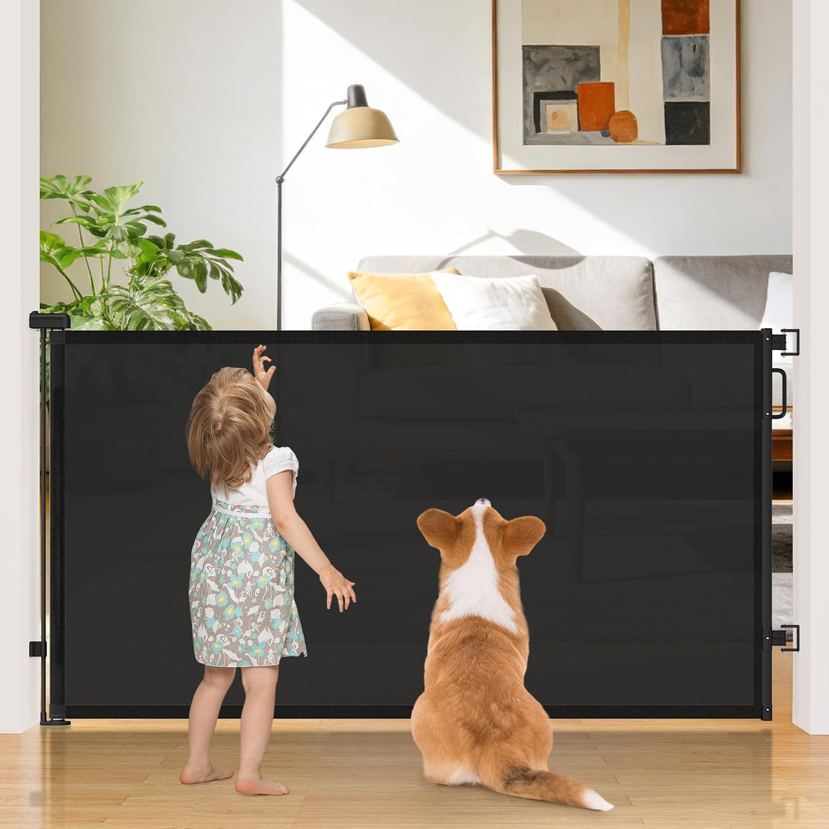 Retractable Baby Gate for Stairs & Doorways, Dog Gate Indoor Outdoor