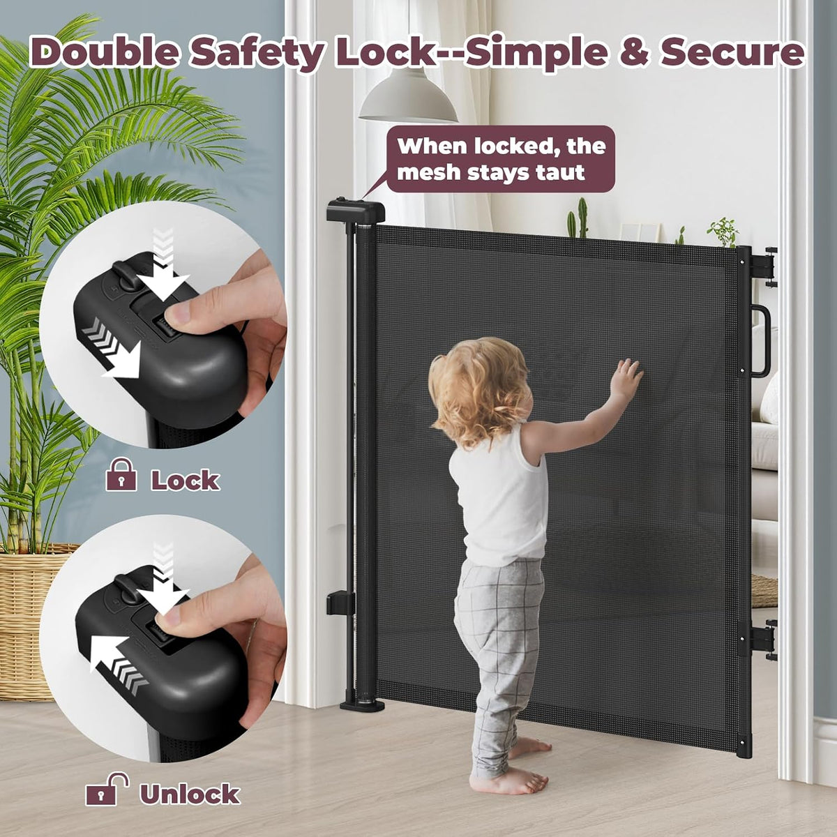 Retractable Baby Gate for Stairs & Doorways, Dog Gate Indoor Outdoor