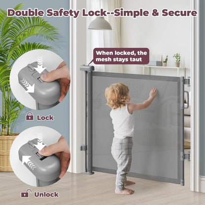 Retractable Baby Gate for Stairs & Doorways, Dog Gate Indoor Outdoor