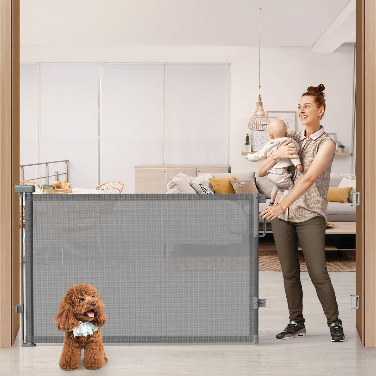 Retractable Baby Gate for Stairs & Doorways, Dog Gate Indoor Outdoor