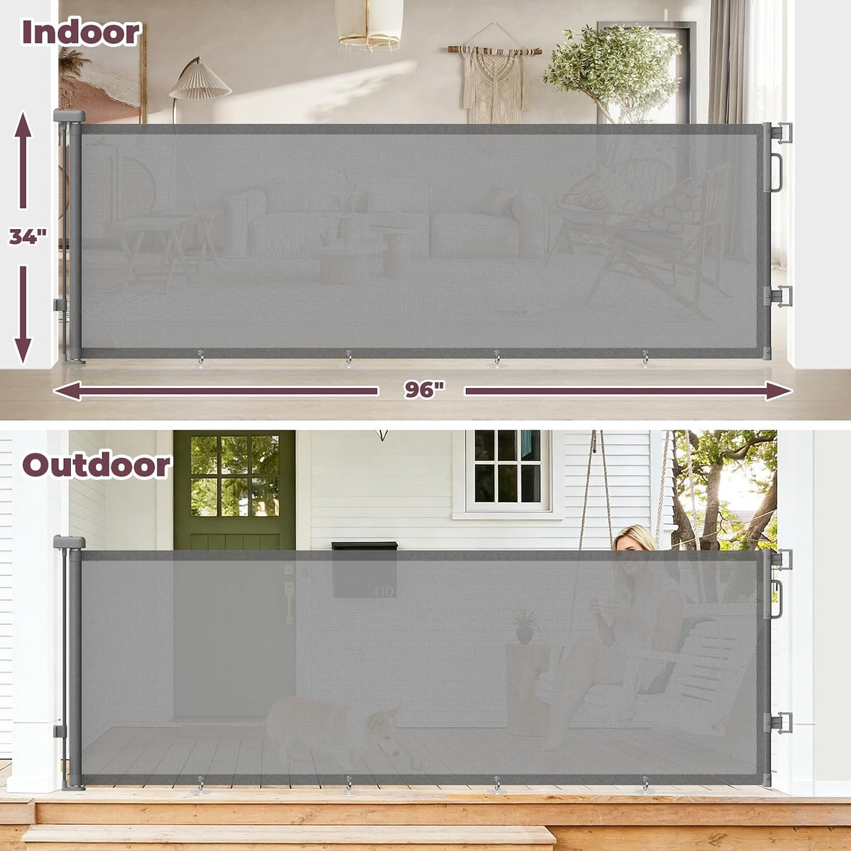 Retractable Baby Gate for Stairs & Doorways, Dog Gate Indoor Outdoor