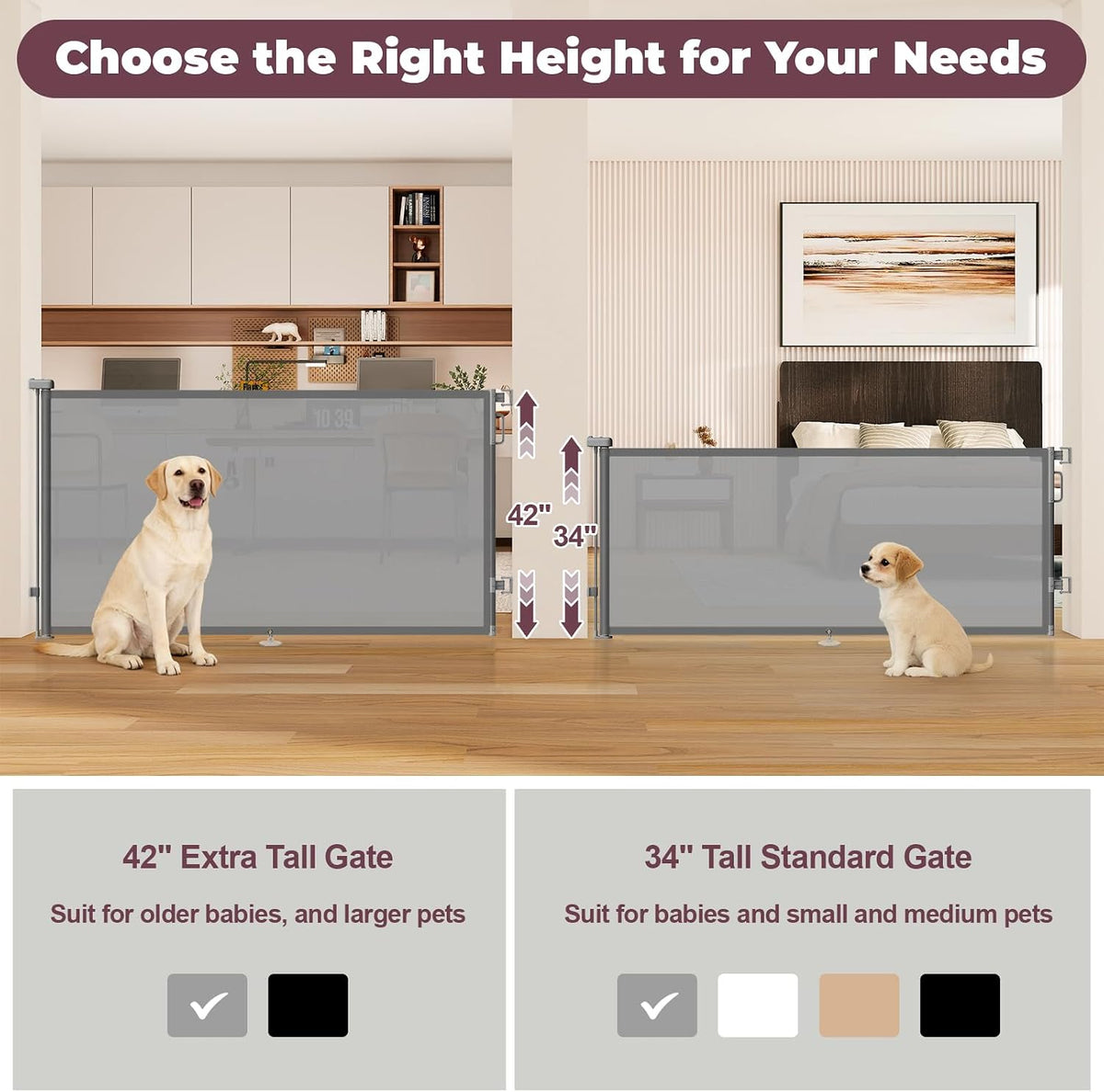 Retractable Baby Gate for Stairs & Doorways, Dog Gate Indoor Outdoor
