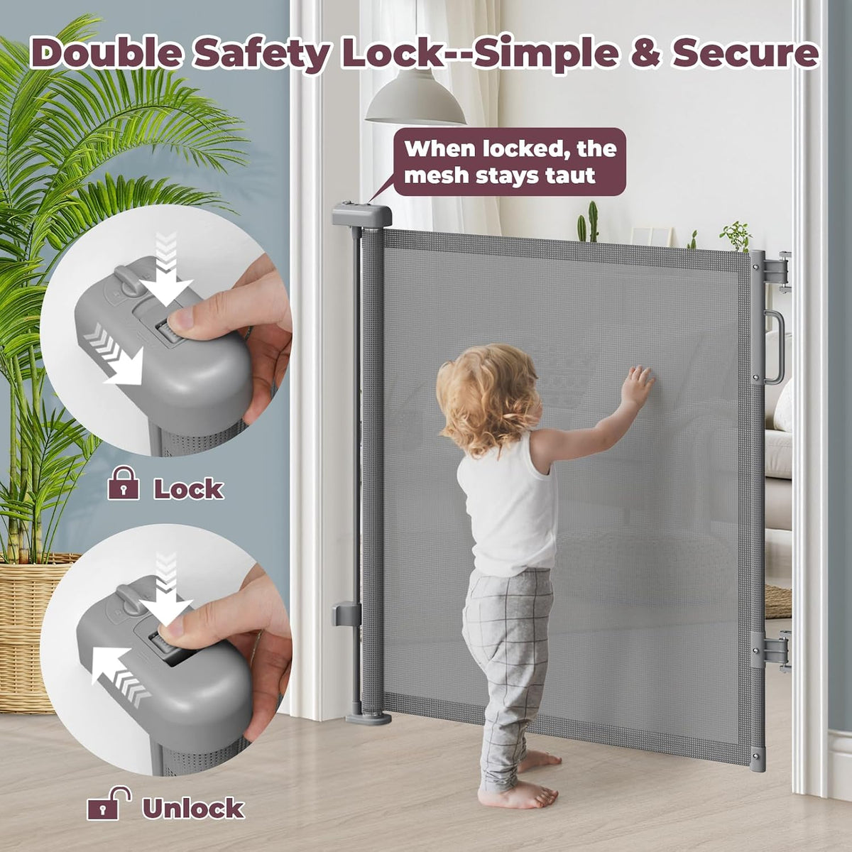 Retractable Baby Gate for Stairs & Doorways, Dog Gate Indoor Outdoor