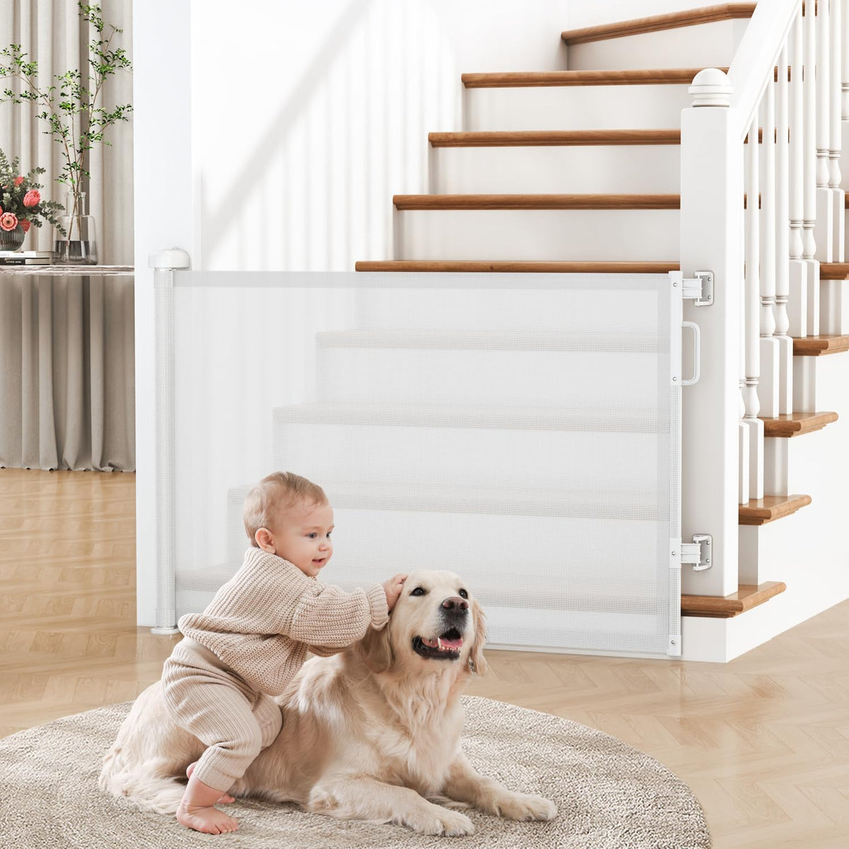 Retractable Baby Gate for Stairs & Doorways, Dog Gate Indoor Outdoor