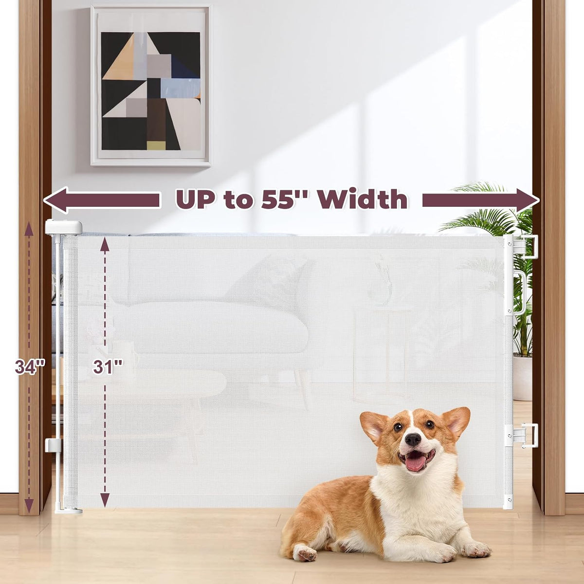 Retractable Baby Gate for Stairs & Doorways, Dog Gate Indoor Outdoor