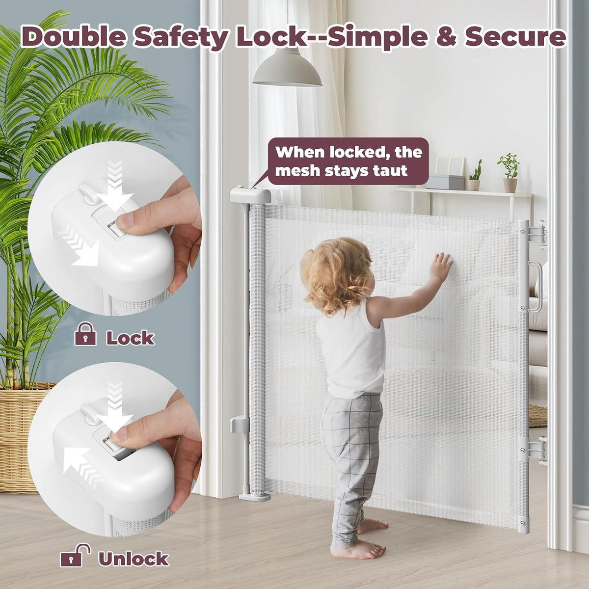 Retractable Baby Gate for Stairs & Doorways, Dog Gate Indoor Outdoor