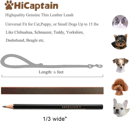 Genuine Thin Leather Dog Leash for Small Dogs, Leather Training Dog Leash for Medium Dogs, Puppy, Cats, Up to 15 lb, 1/3 Inch Wide