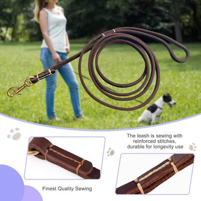 Genuine Thin Leather Dog Leash for Small Dogs, Leather Training Dog Leash for Medium Dogs, Puppy, Cats, Up to 15 lb, 1/3 Inch Wide