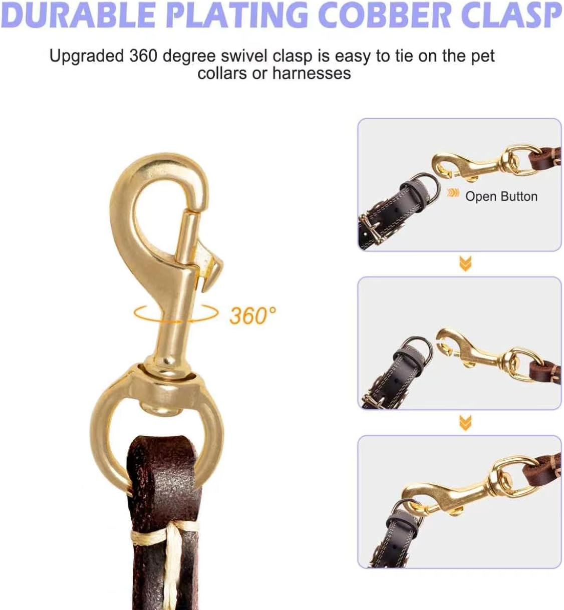Genuine Thin Leather Dog Leash for Small Dogs, Leather Training Dog Leash for Medium Dogs, Puppy, Cats, Up to 15 lb, 1/3 Inch Wide