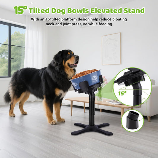 Dog Bowls Elevated Adjustable Stand, Raised Bowl with 3 Heights & Tilted Feeding Stand, Compatible with Various Bowls, for Medium & Large Breeds Black