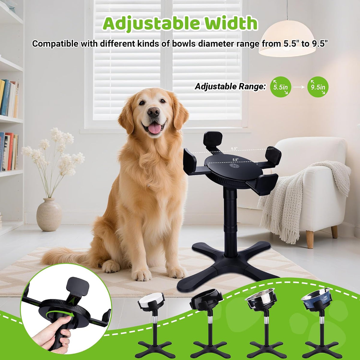 Dog Bowls Elevated Adjustable Stand, Raised Bowl with 3 Heights & Tilted Feeding Stand, Compatible with Various Bowls, for Medium & Large Breeds Black