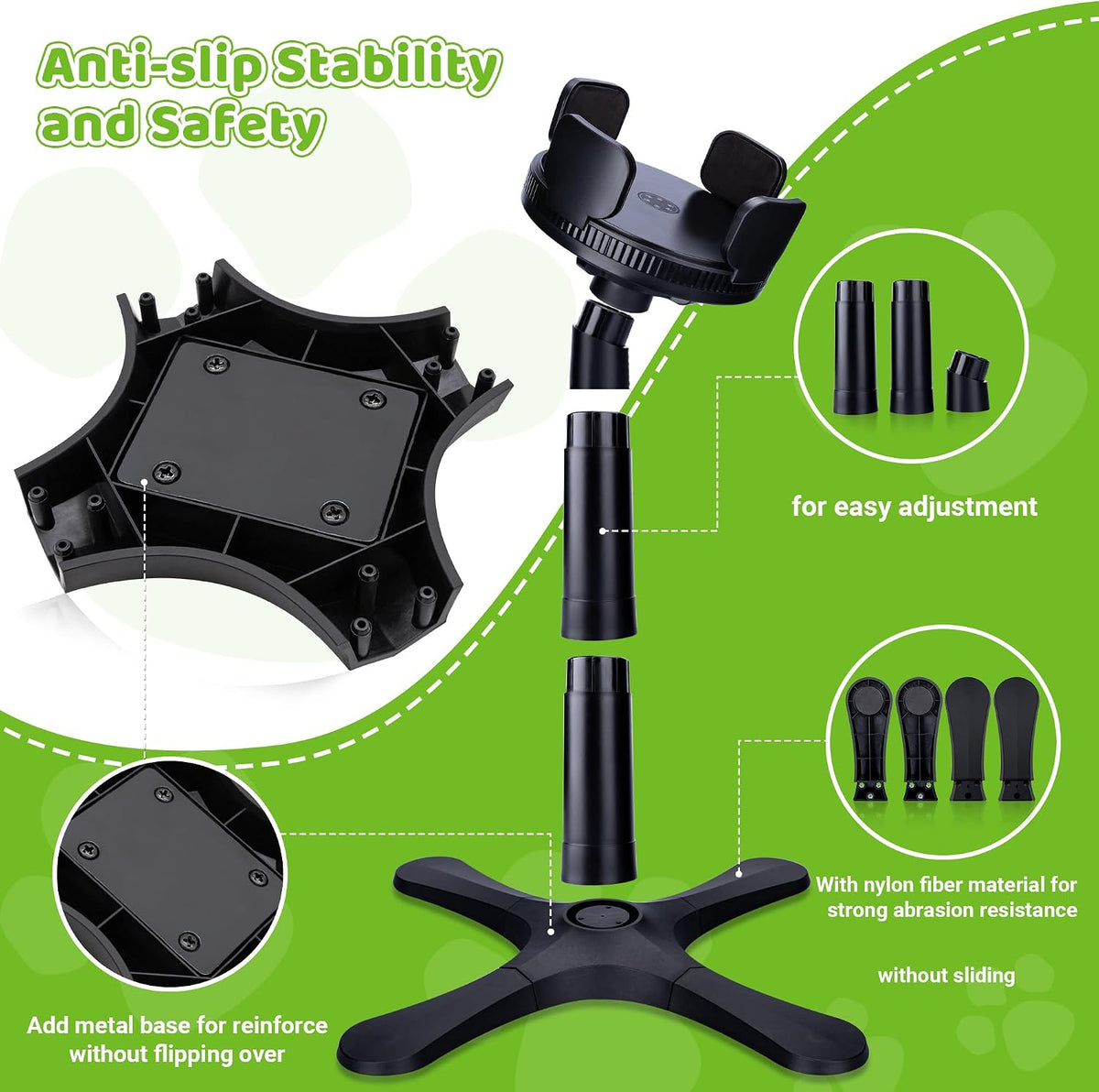 Dog Bowls Elevated Adjustable Stand, Raised Bowl with 3 Heights & Tilted Feeding Stand, Compatible with Various Bowls, for Medium & Large Breeds Black