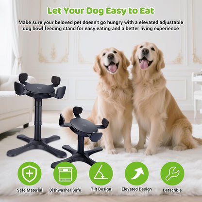 Dog Bowls Elevated Adjustable Stand, Raised Bowl with 3 Heights & Tilted Feeding Stand, Compatible with Various Bowls, for Medium & Large Breeds Black