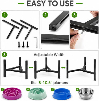 Adjustable Width Dog Bowl Holder - Single Bowl Feeder for Medium to Large Breed Dogs, fits Bowls from 8-11 inches, Sturdy Metal Construction, Ergonomic Design (Bowl not Included)