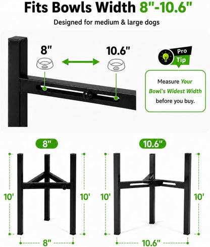 Adjustable Width Dog Bowl Holder - Single Bowl Feeder for Medium to Large Breed Dogs, fits Bowls from 8-11 inches, Sturdy Metal Construction, Ergonomic Design (Bowl not Included)
