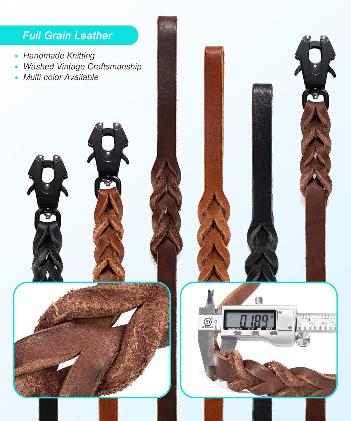 Genuine Leather Heavy Duty Dog Leash for Medium and Large Dogs