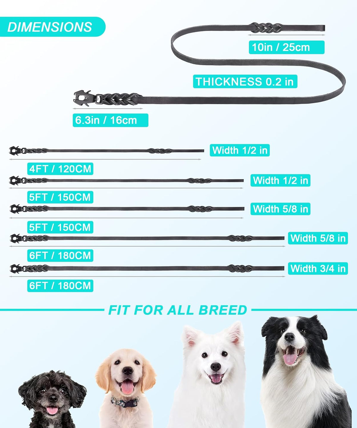 Genuine Leather Heavy Duty Dog Leash for Medium and Large Dogs