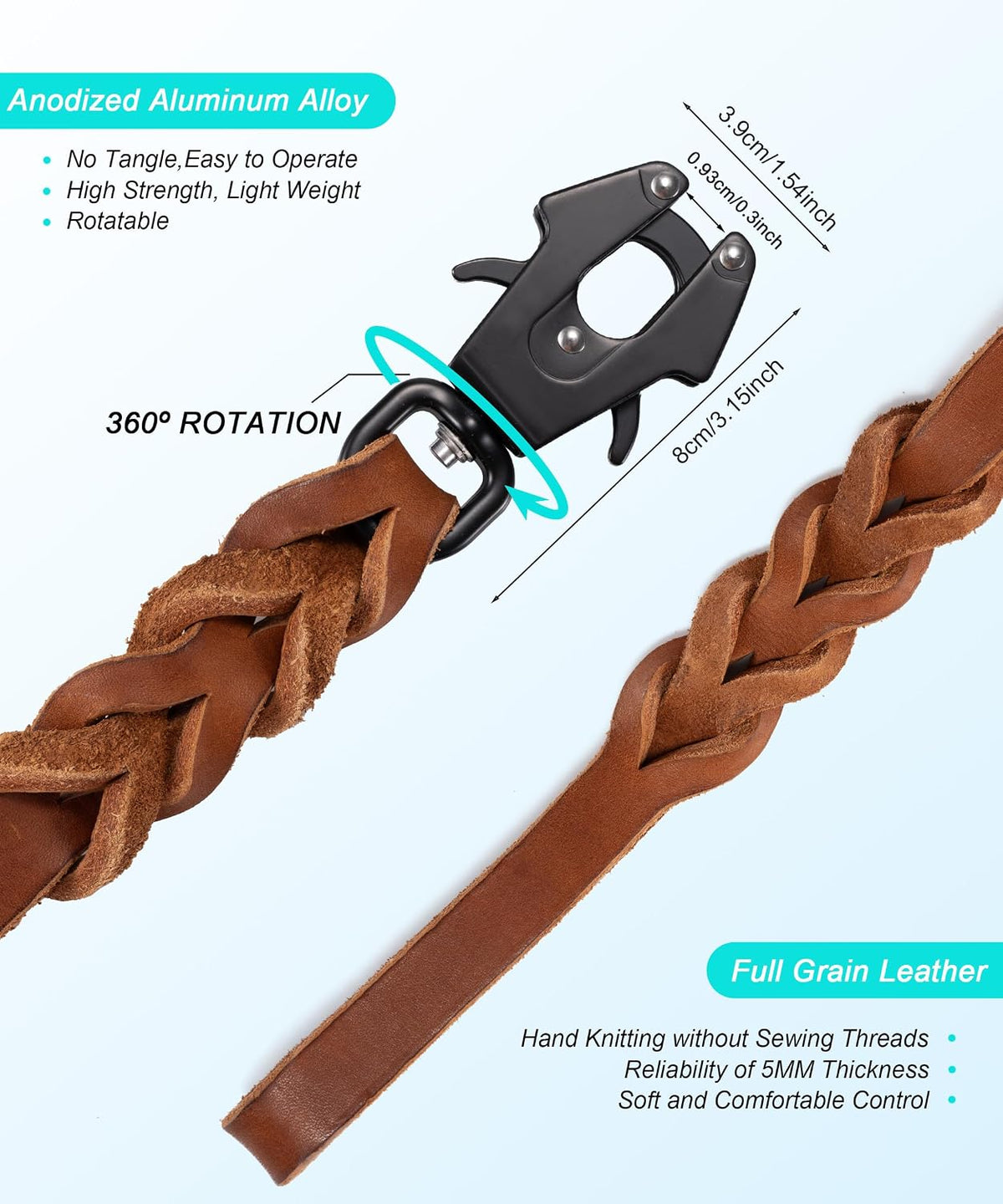 Genuine Leather Heavy Duty Dog Leash for Medium and Large Dogs
