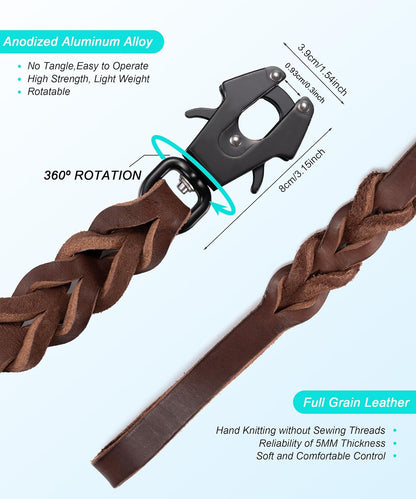 Genuine Leather Heavy Duty Dog Leash for Medium and Large Dogs