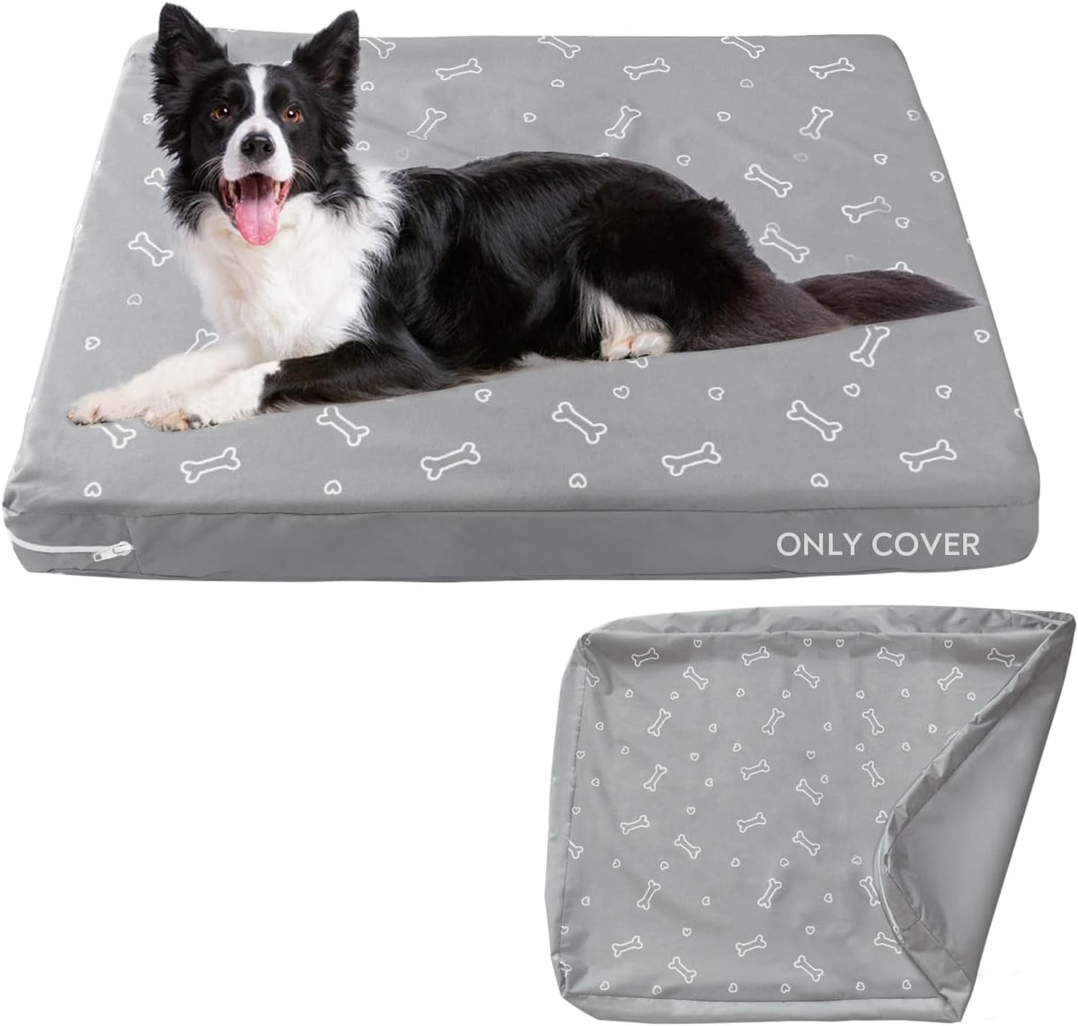Waterproof Dog Bed Cover, Grey Bone Print 27 x 36 x 4 Inch, Cover Only | Removable Dog Bed Covers Replacement Washable with Smooth Zipper, Indoor/Outdoor, for Dog/Cat