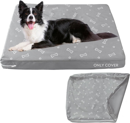 Waterproof Dog Bed Cover, Grey Bone Print 27 x 36 x 4 Inch, Cover Only | Removable Dog Bed Covers Replacement Washable with Smooth Zipper, Indoor/Outdoor, for Dog/Cat