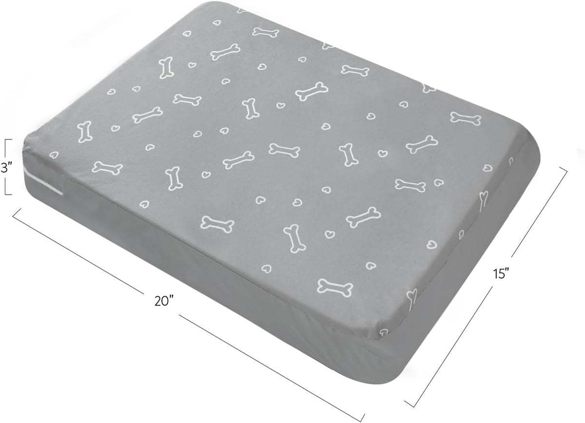 Waterproof Dog Bed Cover, Grey Bone Print 27 x 36 x 4 Inch, Cover Only | Removable Dog Bed Covers Replacement Washable with Smooth Zipper, Indoor/Outdoor, for Dog/Cat