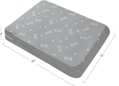 Waterproof Dog Bed Cover, Grey Bone Print 27 x 36 x 4 Inch, Cover Only | Removable Dog Bed Covers Replacement Washable with Smooth Zipper, Indoor/Outdoor, for Dog/Cat