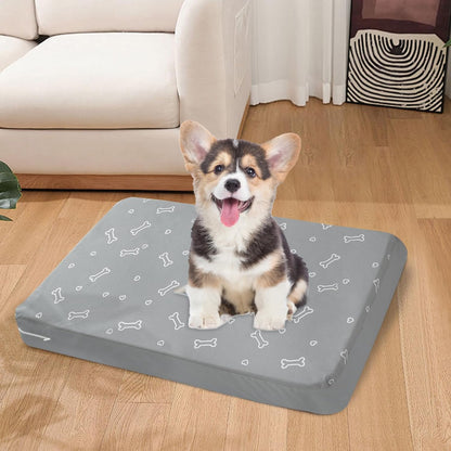 Waterproof Dog Bed Cover, Grey Bone Print 27 x 36 x 4 Inch, Cover Only | Removable Dog Bed Covers Replacement Washable with Smooth Zipper, Indoor/Outdoor, for Dog/Cat