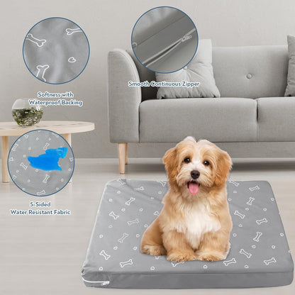 Waterproof Dog Bed Cover, Grey Bone Print 27 x 36 x 4 Inch, Cover Only | Removable Dog Bed Covers Replacement Washable with Smooth Zipper, Indoor/Outdoor, for Dog/Cat
