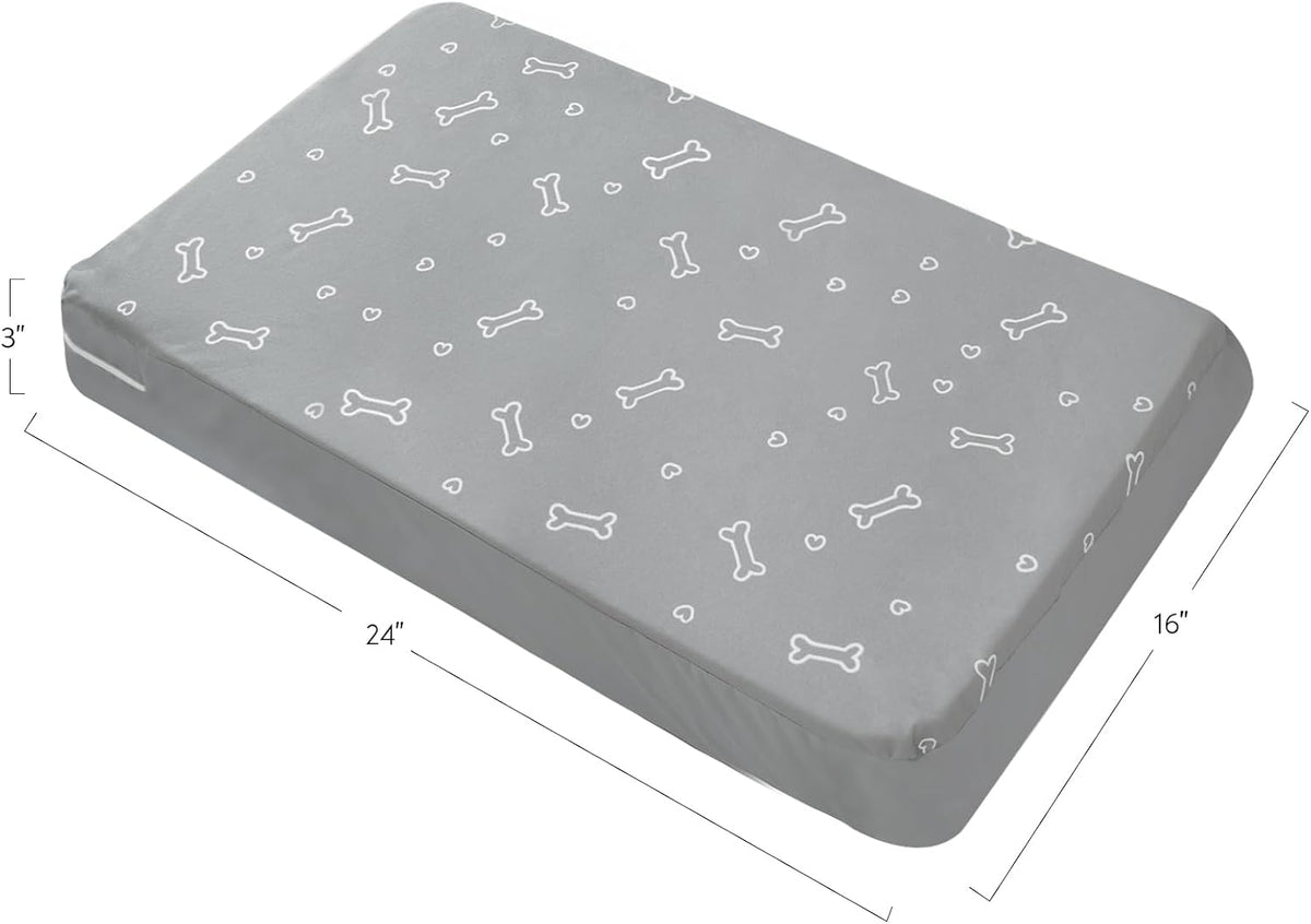Waterproof Dog Bed Cover, Grey Bone Print 27 x 36 x 4 Inch, Cover Only | Removable Dog Bed Covers Replacement Washable with Smooth Zipper, Indoor/Outdoor, for Dog/Cat