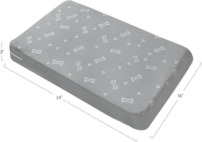Waterproof Dog Bed Cover, Grey Bone Print 27 x 36 x 4 Inch, Cover Only | Removable Dog Bed Covers Replacement Washable with Smooth Zipper, Indoor/Outdoor, for Dog/Cat