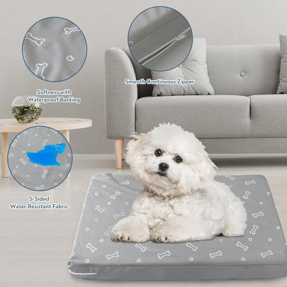 Waterproof Dog Bed Cover, Grey Bone Print 27 x 36 x 4 Inch, Cover Only | Removable Dog Bed Covers Replacement Washable with Smooth Zipper, Indoor/Outdoor, for Dog/Cat