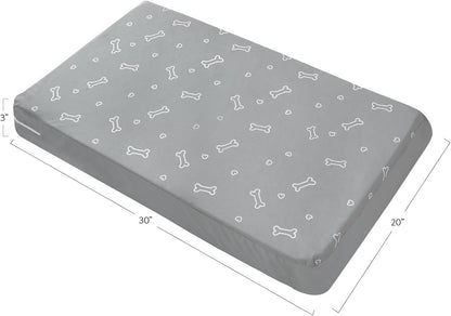 Waterproof Dog Bed Cover, Grey Bone Print 27 x 36 x 4 Inch, Cover Only | Removable Dog Bed Covers Replacement Washable with Smooth Zipper, Indoor/Outdoor, for Dog/Cat