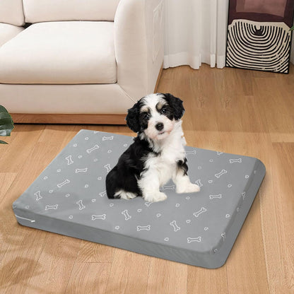 Waterproof Dog Bed Cover, Grey Bone Print 27 x 36 x 4 Inch, Cover Only | Removable Dog Bed Covers Replacement Washable with Smooth Zipper, Indoor/Outdoor, for Dog/Cat