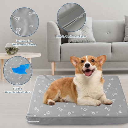 Waterproof Dog Bed Cover, Grey Bone Print 27 x 36 x 4 Inch, Cover Only | Removable Dog Bed Covers Replacement Washable with Smooth Zipper, Indoor/Outdoor, for Dog/Cat