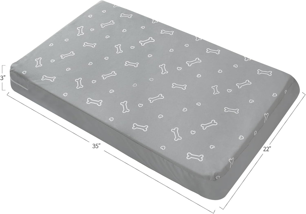 Waterproof Dog Bed Cover, Grey Bone Print 27 x 36 x 4 Inch, Cover Only | Removable Dog Bed Covers Replacement Washable with Smooth Zipper, Indoor/Outdoor, for Dog/Cat
