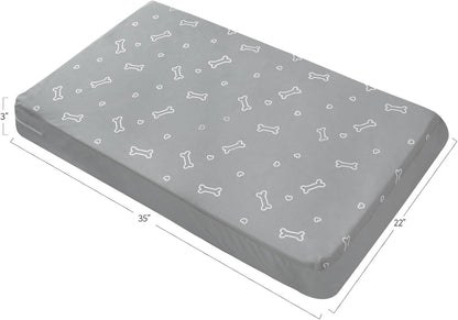 Waterproof Dog Bed Cover, Grey Bone Print 27 x 36 x 4 Inch, Cover Only | Removable Dog Bed Covers Replacement Washable with Smooth Zipper, Indoor/Outdoor, for Dog/Cat