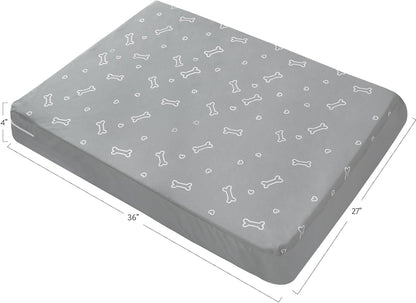 Waterproof Dog Bed Cover, Grey Bone Print 27 x 36 x 4 Inch, Cover Only | Removable Dog Bed Covers Replacement Washable with Smooth Zipper, Indoor/Outdoor, for Dog/Cat
