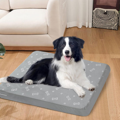 Waterproof Dog Bed Cover, Grey Bone Print 27 x 36 x 4 Inch, Cover Only | Removable Dog Bed Covers Replacement Washable with Smooth Zipper, Indoor/Outdoor, for Dog/Cat