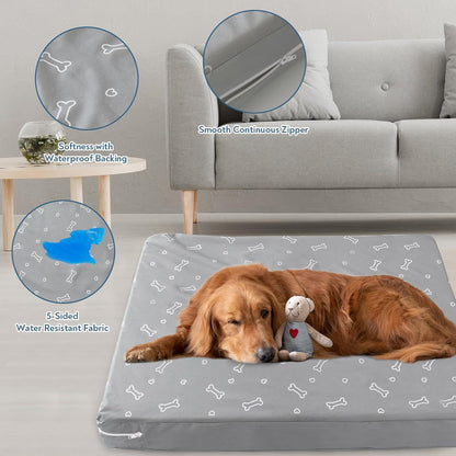 Waterproof Dog Bed Cover, Grey Bone Print 27 x 36 x 4 Inch, Cover Only | Removable Dog Bed Covers Replacement Washable with Smooth Zipper, Indoor/Outdoor, for Dog/Cat