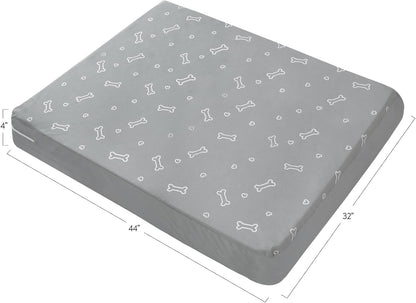 Waterproof Dog Bed Cover, Grey Bone Print 27 x 36 x 4 Inch, Cover Only | Removable Dog Bed Covers Replacement Washable with Smooth Zipper, Indoor/Outdoor, for Dog/Cat