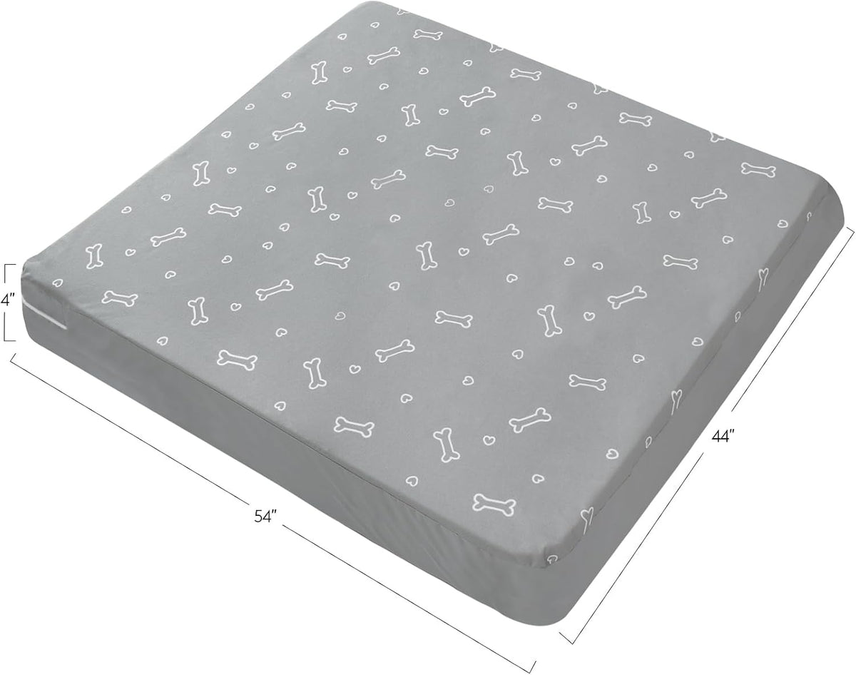 Waterproof Dog Bed Cover, Grey Bone Print 27 x 36 x 4 Inch, Cover Only | Removable Dog Bed Covers Replacement Washable with Smooth Zipper, Indoor/Outdoor, for Dog/Cat