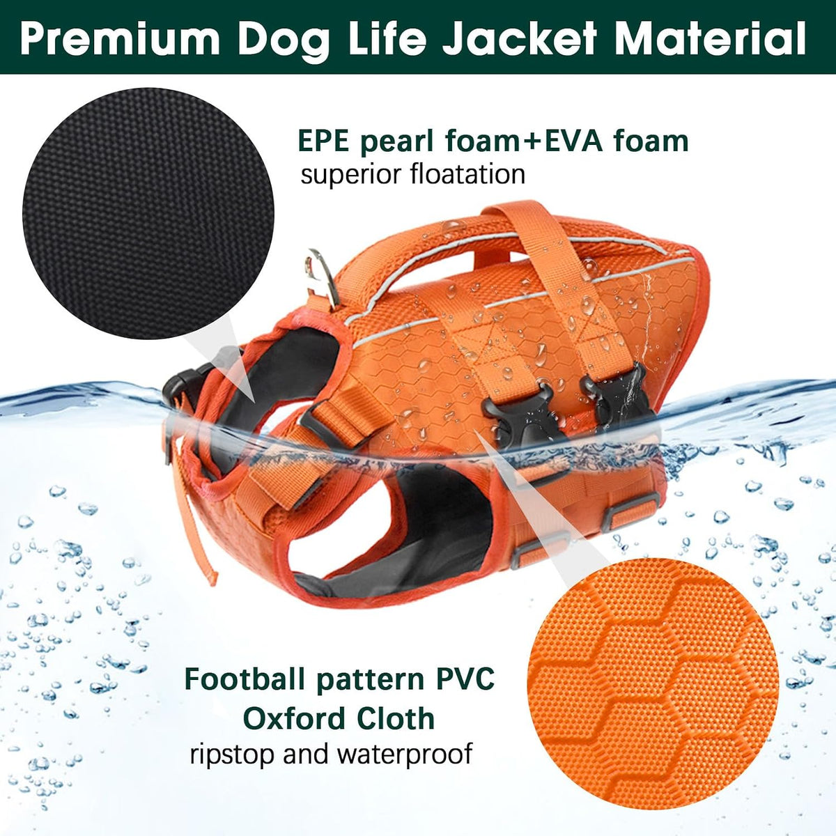 Dog Life Jacket, High Flotation Reflective Dog Life Vest, Orange, XL