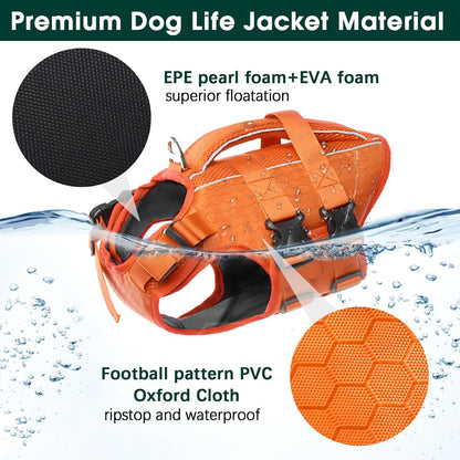 Dog Life Jacket, High Flotation Reflective Dog Life Vest, Orange, XL