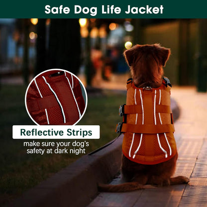 Dog Life Jacket, High Flotation Reflective Dog Life Vest, Orange, XL