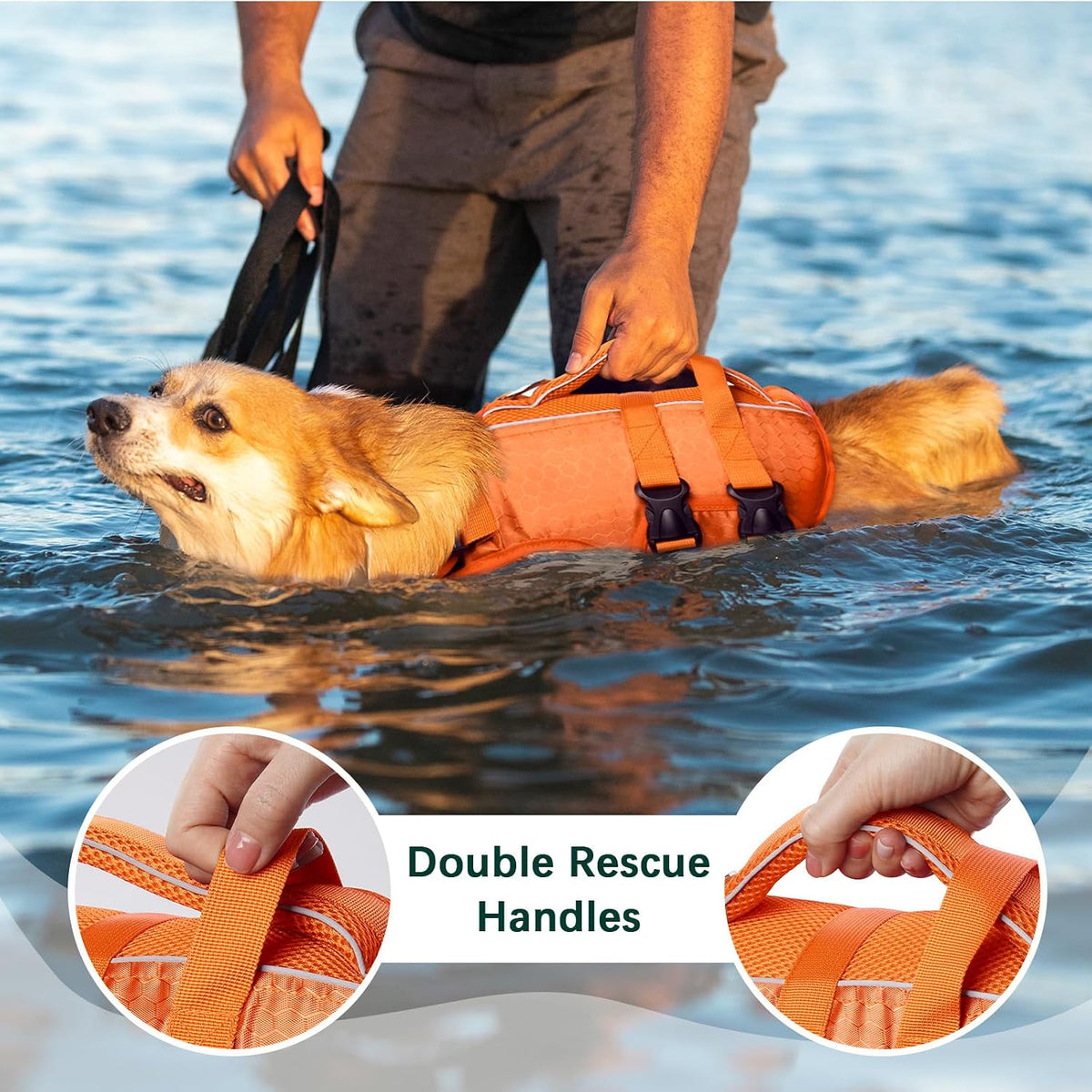 Dog Life Jacket, High Flotation Reflective Dog Life Vest, Orange, XL