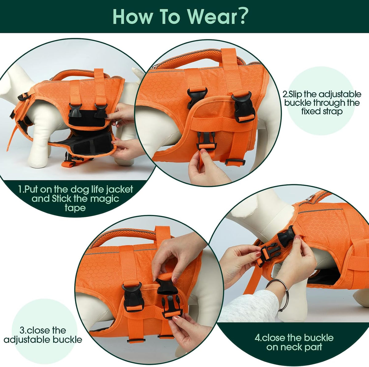 Dog Life Jacket, High Flotation Reflective Dog Life Vest, Orange, XL